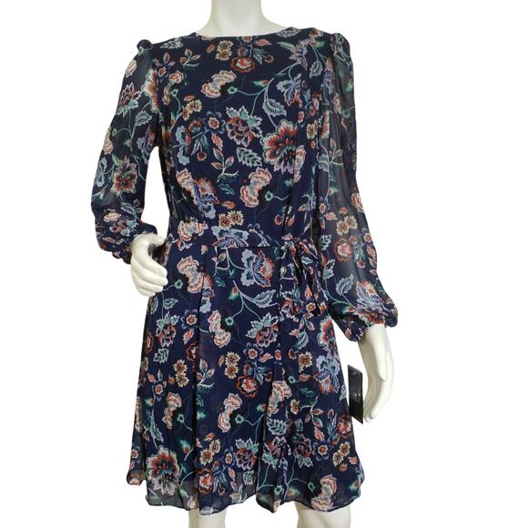 Julia Jordan Floral Long Sleeve Dress – Navy – Size 6 - Picture 1 of 8